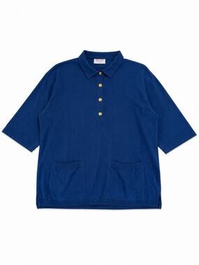 Mike & Me Women’s Large Blue 3/4 Sleeve Polo Shirt Gold Tone Buttons